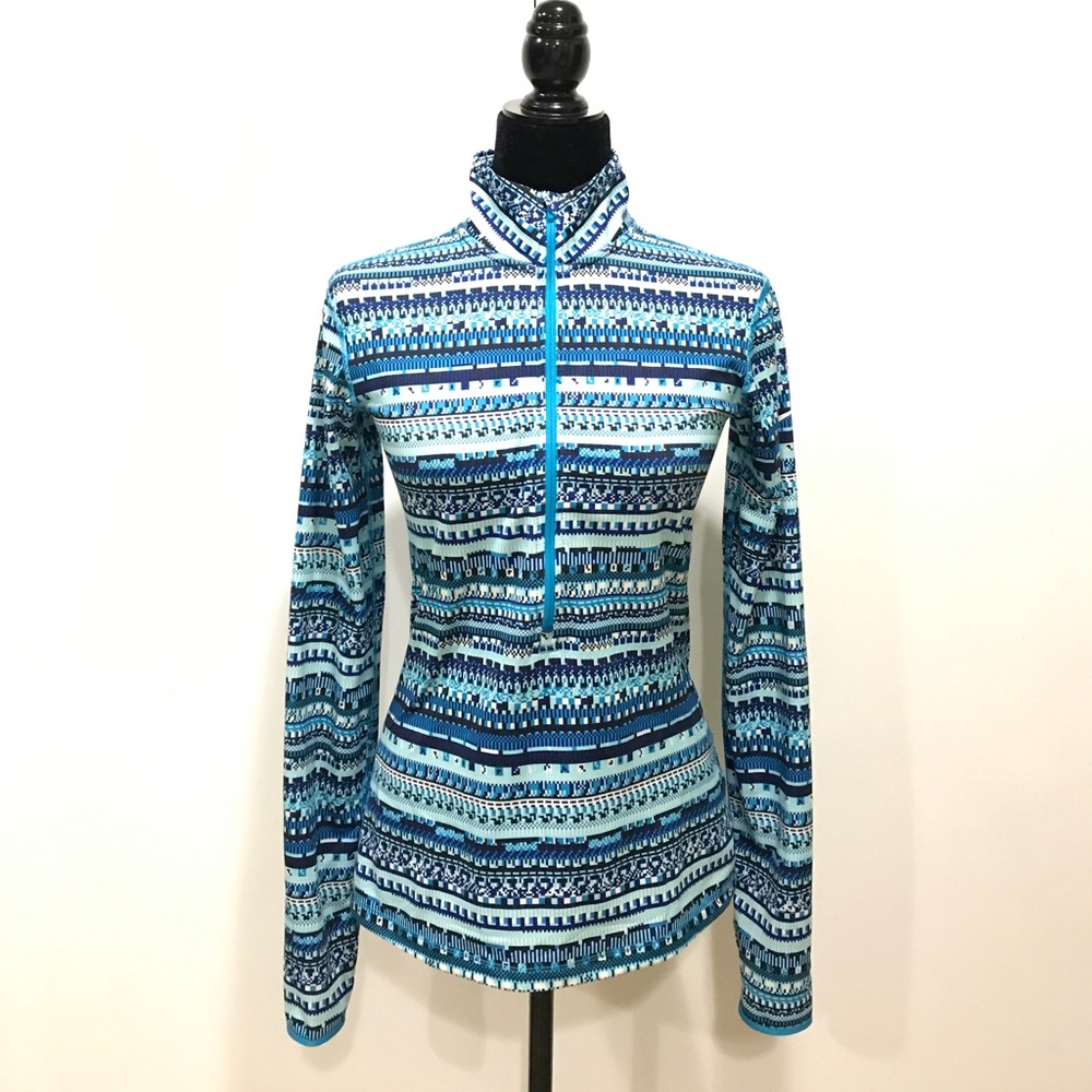 Nike pro dry fit half zip blue tribal print medium